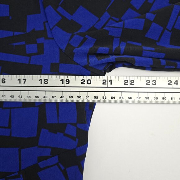 Chaus New York Scoop Neck 3/4 Sleeve Round Hem Printed Top Blue Black XL - Picture 6 of 6